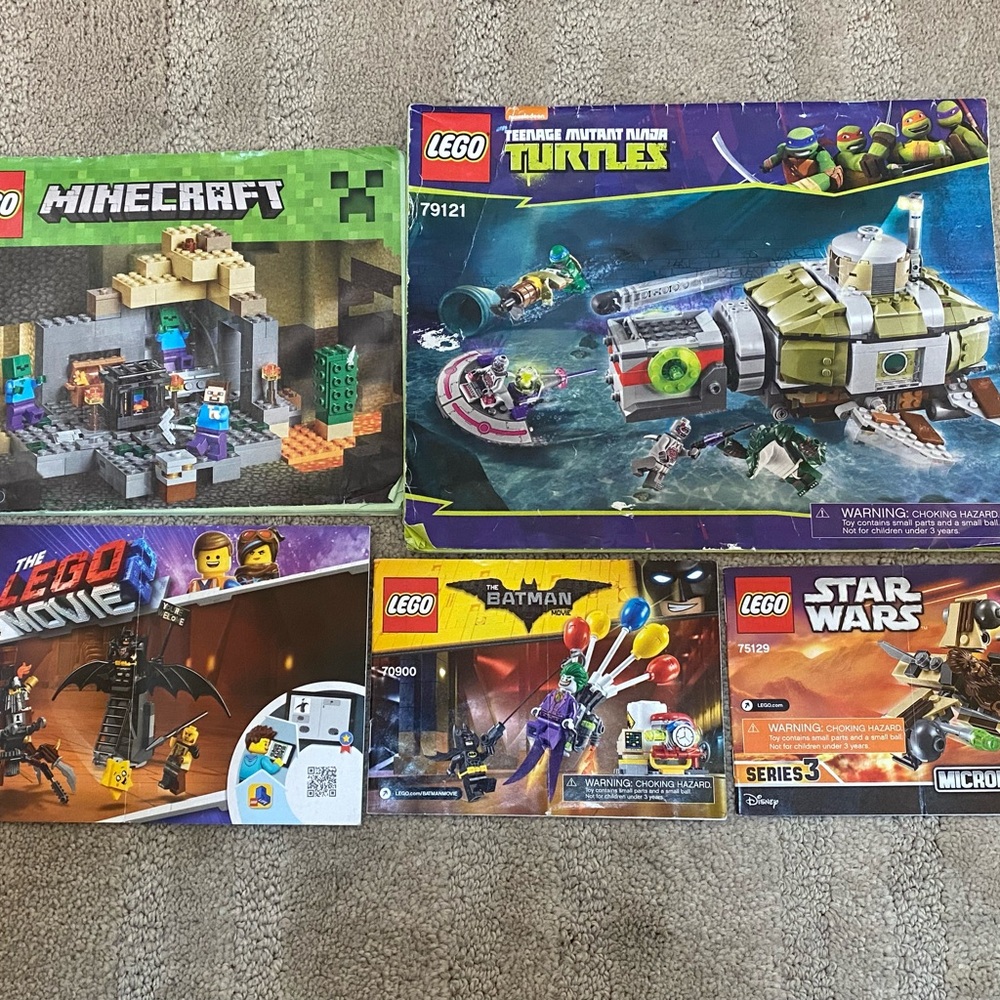 5 LEGO Instruction Manuals-NO BRICKS: LEGO #s 21119, 70836, 70900, 75129 & 79121